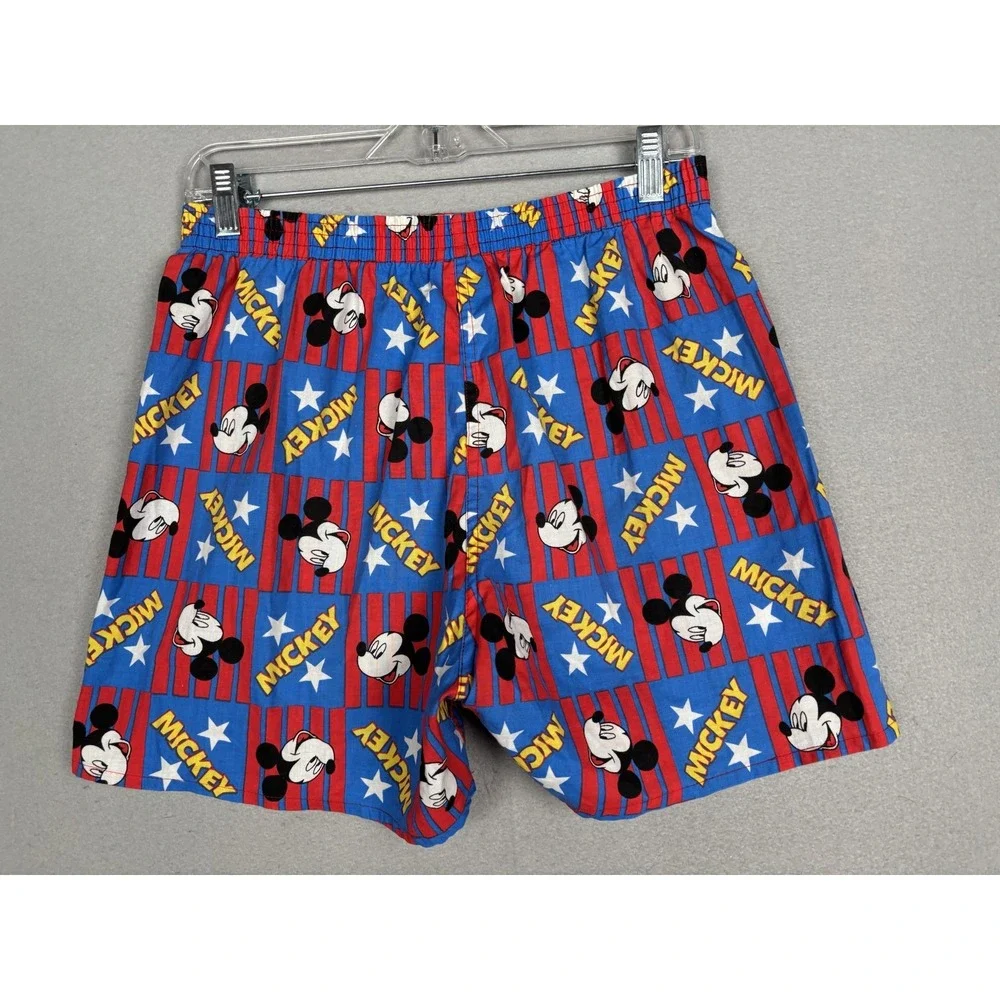 Vintage Mickey Unlimited Boxer Shorts Mens Medium Blue Red Stars Disney USA 90s